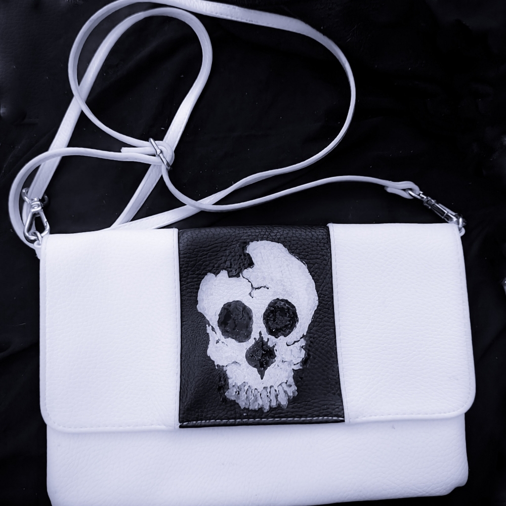 Vintage LP Blue Handbag Handpainted Skull by Megan Elise
